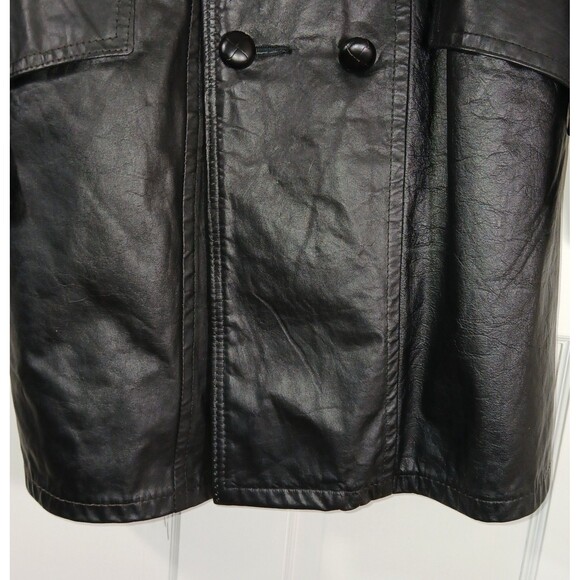Vintage Mens Sz S Black Leather Trench Coat Removable Faux Fur Lining Old Money - Picture 7 of 16